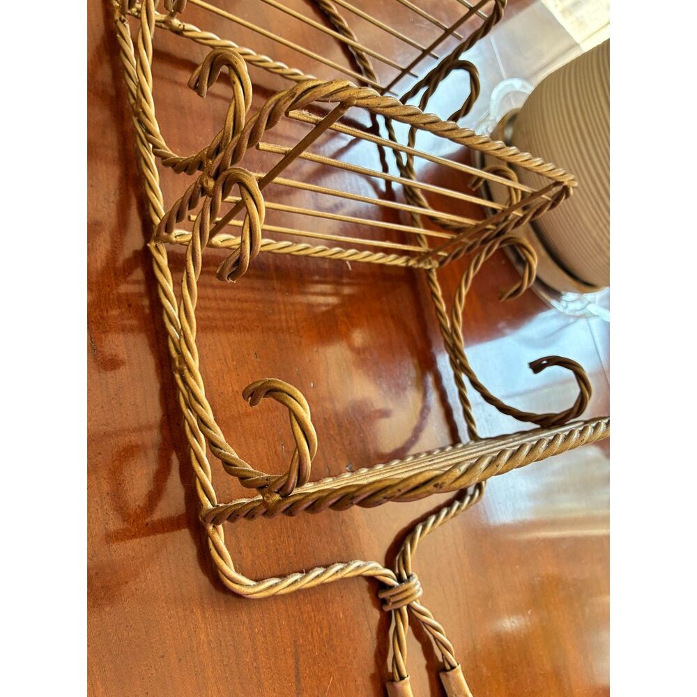 Vintage Hollywood Regency 3 Tier Gold Metal Twisted Rope Wall Shelf Homco Gold - Picture 3 of 5